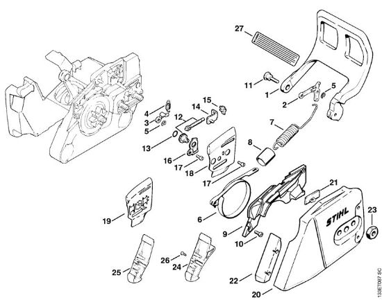 Zage z bencinskim motorjem (MS) 026 C Zavora verige della Marca Stihl