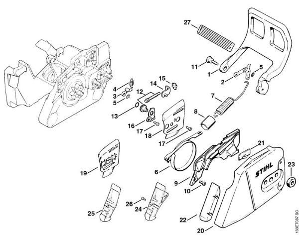 Zage z bencinskim motorjem (MS) 026 W Zavora verige della Marca Stihl