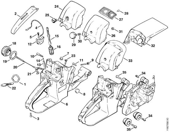 Zage z bencinskim motorjem (MS) 028 Ohišje rezervoarja, sesalna glava della Marca Stihl