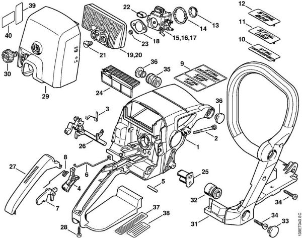 Zage z bencinskim motorjem (MS) 029 Ohišje rocaja della Marca Stihl