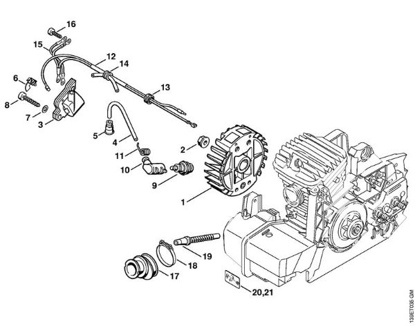 Zage z bencinskim motorjem (MS) 039 Vžigalna naprava della Marca Stihl