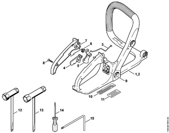 Zage z bencinskim motorjem (MS) MS 170 Okvir rocaja, orodja della Marca Stihl