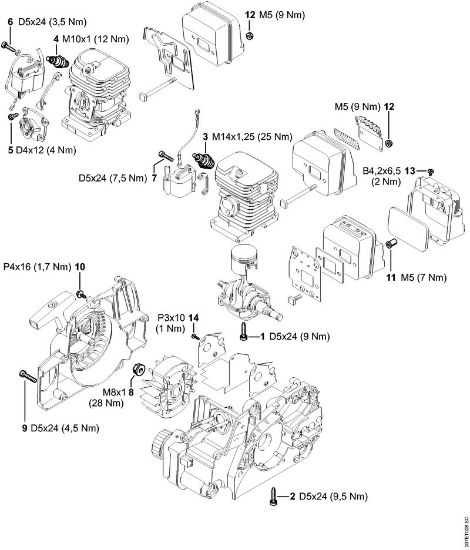 Zage z bencinskim motorjem (MS) MS 170 2-MIX Pritezni momenti della Marca Stihl