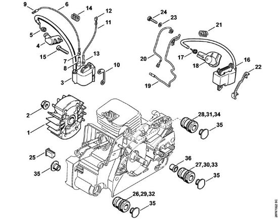 Zage z bencinskim motorjem (MS) MS 170 2-MIX Vžigalna naprava, AV-sistem della Marca Stihl