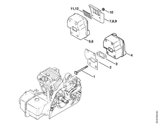 Zage z bencinskim motorjem (MS) MS 250 C-B Dušilec zvoka della Marca Stihl