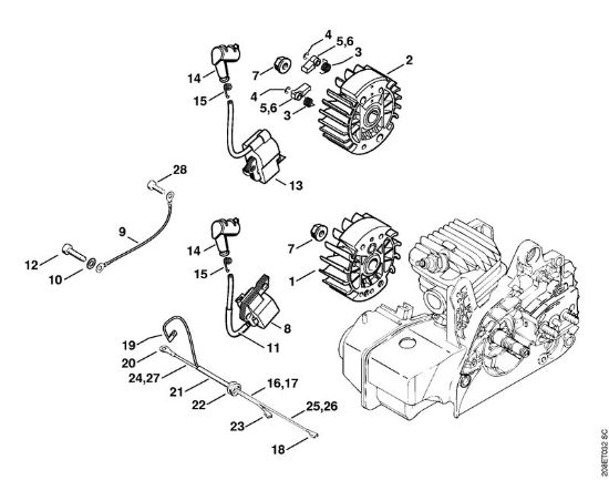 Zage z bencinskim motorjem (MS) MS 250 C-B Vžigalna naprava della Marca Stihl