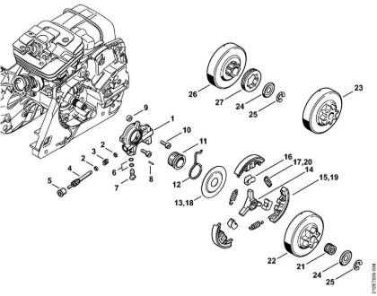 Zage z bencinskim motorjem (MS) MS 341 Oljna crpalka, sklopka della Marca Stihl