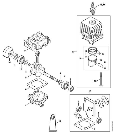 Multi motorji (MM) MM 55 Ohišje zaganjaca, valj della Marca Stihl