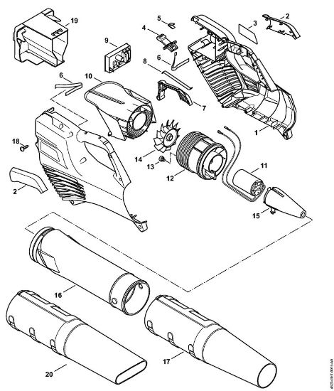 Akumulatorski pihalniki (BGA) BGA 56 Ohišje rocaja, elektromotor, ventilator della Marca Stihl
