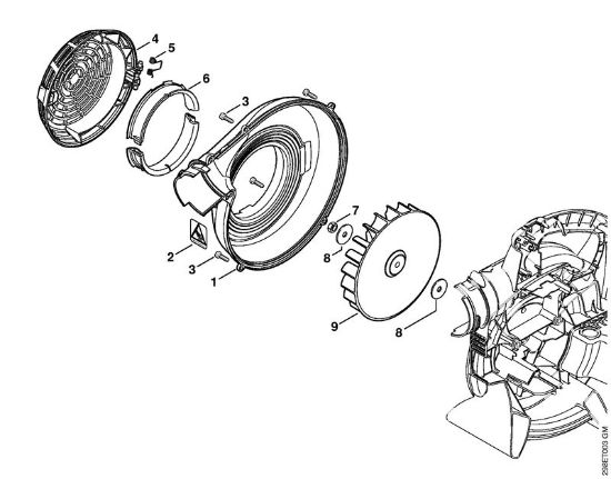 Pihalniki (BG, BR) BG 66-D Ohišje puhalnika zunanje, rotor ventilatorja della Marca Stihl