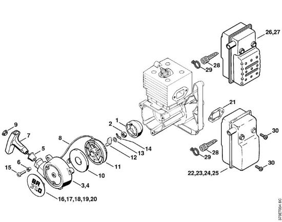Pihalniki (BG, BR) BR 340 Zagonska naprava, dušilec zvoka della Marca Stihl