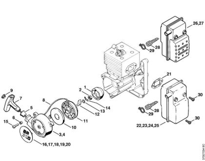 Pihalniki (BG, BR) BR 380 Zagonska naprava, dušilec zvoka della Marca Stihl