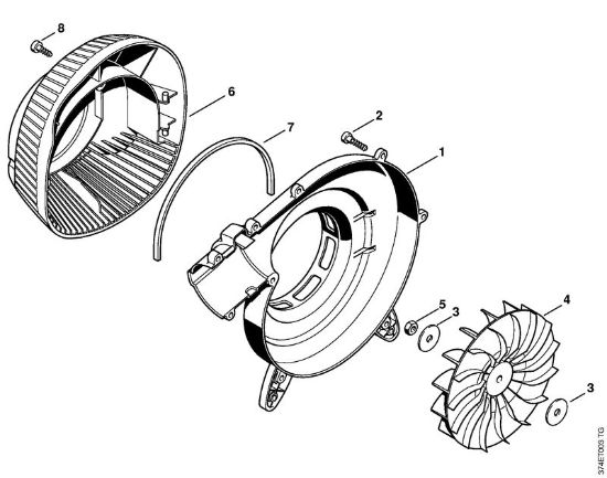Pihalniki (BG, BR) BR 45 C Ohišje puhalnika zunanje, rotor ventilatorja della Marca Stihl