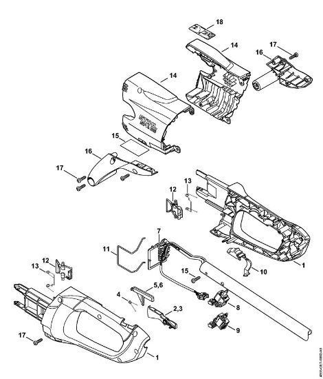 Akumulatorske posebne naprave (SPA) SPA 65 Ohišje rocaja, pokrov della Marca Stihl