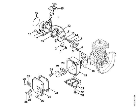 Motorne kose (FS) FS 106 Zagonska naprava, dušilec zvoka della Marca Stihl