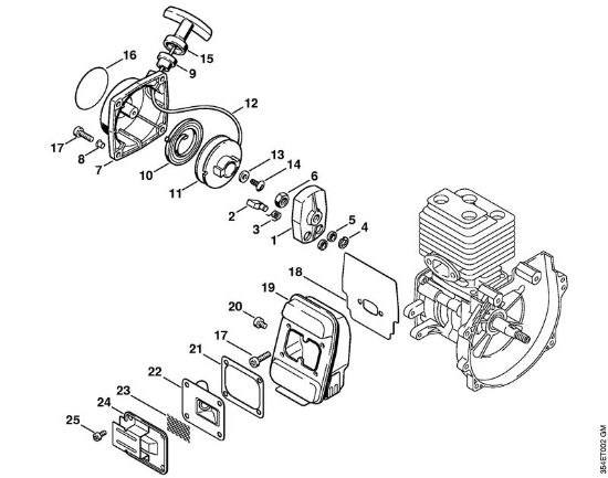 Motorne kose (FS) FS 108 Zagonska naprava, dušilec zvoka della Marca Stihl
