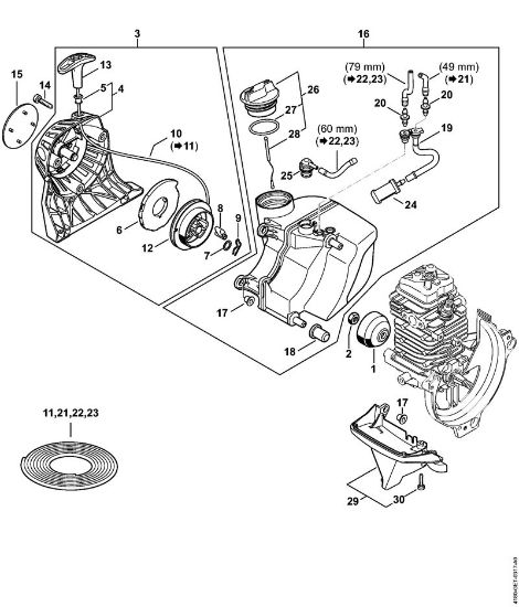 Motorne kose (FS) FS 111 R Zagonska naprava, rezervoar za gorivo della Marca Stihl