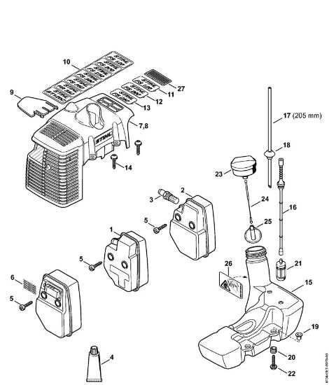 Motorne kose (FS) FS 250 Dušilec zvoka, pokrov, rezervoar za gorivo   809 249 646 (10.2016) della Marca Stihl
