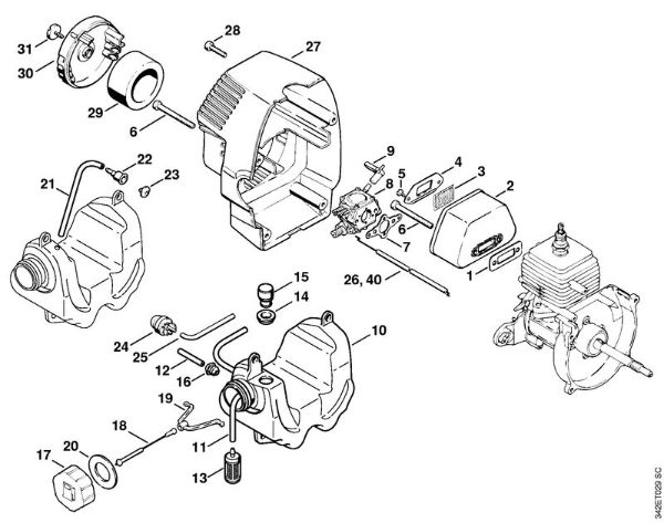 Motorne kose (FS) FS 44 Dušilec zvoka, pokrov della Marca Stihl