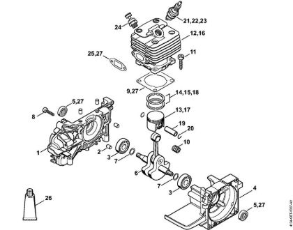 Motorne kose, ki se nosijo na hrbtu (FR) FR 350 Ohišje zaganjaca, valj FR 350 della Marca Stihl