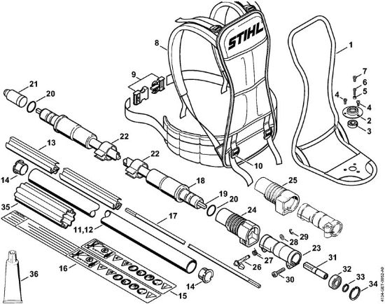 Motorne kose, ki se nosijo na hrbtu (FR) FR 480 (4128) Nosilni okvir, rocaj della Marca Stihl