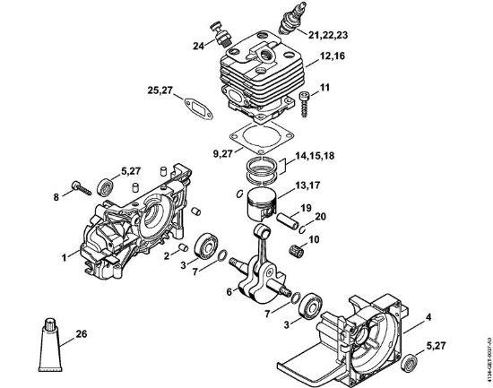 Motorne kose, ki se nosijo na hrbtu (FR) FR 480 (4128) Ohišje zaganjaca, valj FR 350 della Marca Stihl