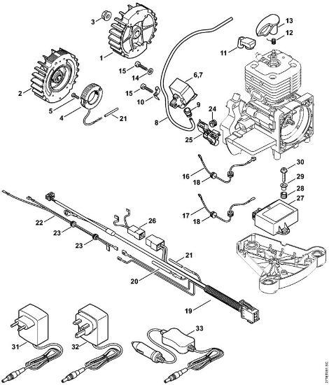Motorne kose, ki se nosijo na hrbtu (FR) FR 480 (4128) Vžigalna naprava, snop kablov FR 450, 480, 480 C della Marca Stihl