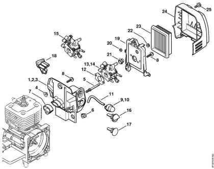 Motorne kose, ki se nosijo na hrbtu (FR) FR 480 C-F (4128) Ohišje uplinjaca, zracni filter FR 450, 480 della Marca Stihl