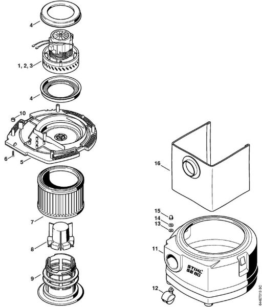 Usisivaci (SE) SE 60 Elektromotor, filter, posoda della Marca Stihl