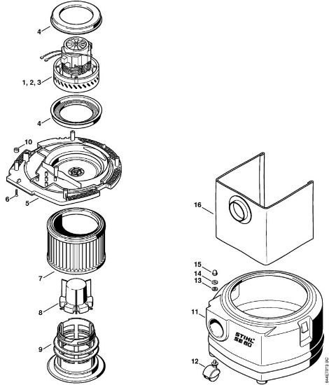 Usisivaci (SE) SE 60 E Elektromotor, filter, posoda della Marca Stihl
