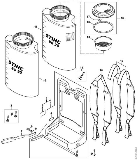 Å kropilnice (SG) SG 20 Nosilni okvir, posoda della Marca Stihl