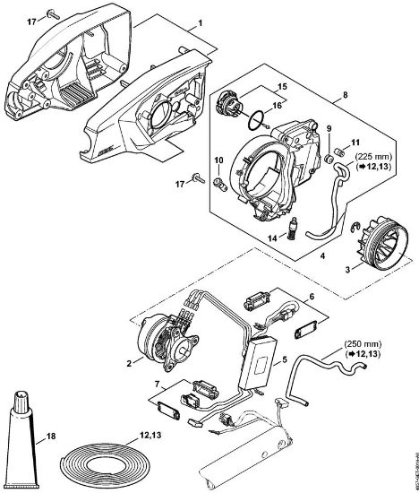 Akumulatorski višinski obvejevalnik (HTA) HTA 85 Ohišje motorja, elektromotor, rezervoar za olje della Marca Stihl