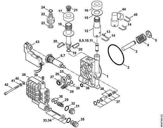 Elektricni visokotlacni cistilnik (RE) RE 118 Ohišje crpalke, ventilski blok della Marca Stihl