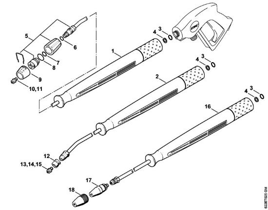Elektricni visokotlacni cistilnik (RE) RE 580 W Brizgalna cev, brizgalna glava della Marca Stihl