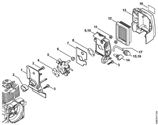 BT 121 BT 121 Ohišje uplinjaca, zracni filter della Marca Stihl