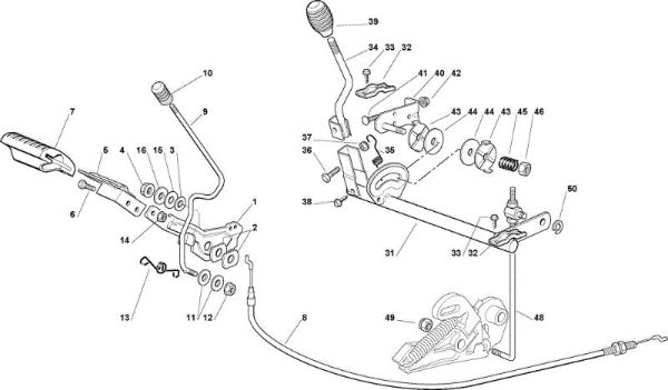 Brake and gearbox controls OM 63C/6,5M France Cat.2010 Garden tractor (only for the French market)