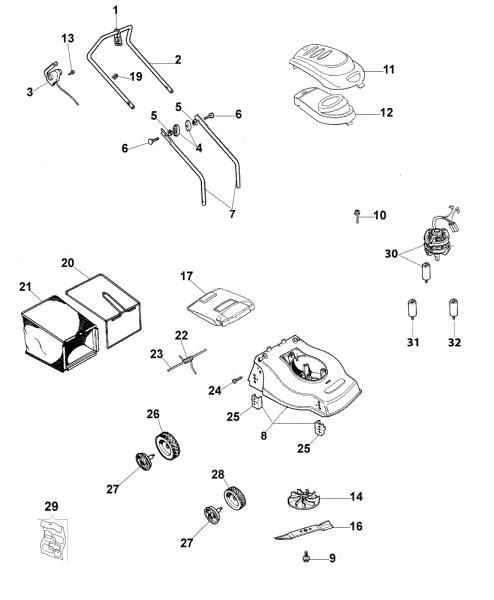 Complete illustrated parts list K 40 P Electric lawnmower