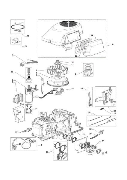 Starter, carburetor and air filter OM 72C/12,5KM Cat.2012 Garden tractor