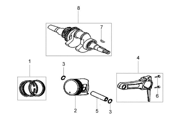 Crankshaft and piston MH 170 RKS (K700 H SN T210) Rotary tiller