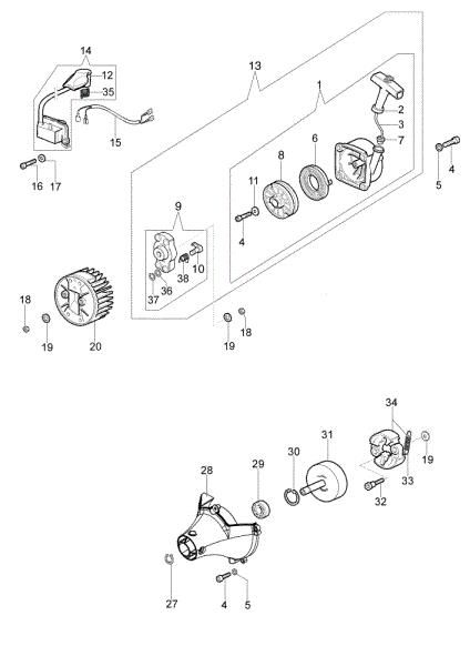 Starter assy and clutch OM 43 BP Brushcutter