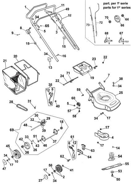 Complete illustrated parts list G 47 THQ Lawnmower
