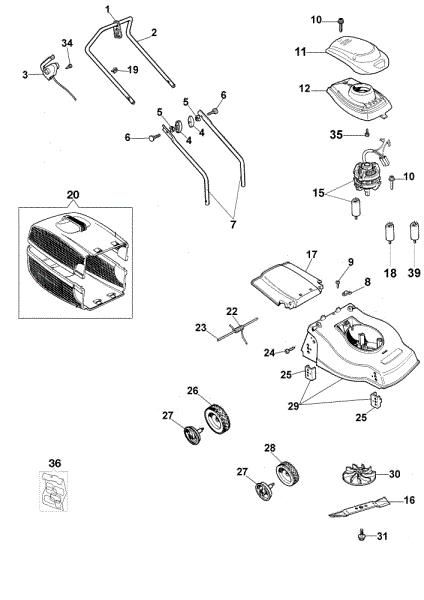 Complete illustrated parts list K 35 P Electric lawnmower