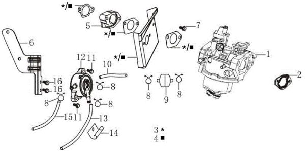 Carburetor OM 107 L/16 KH (K1600AVD) Cat. 2018 Garden tractor