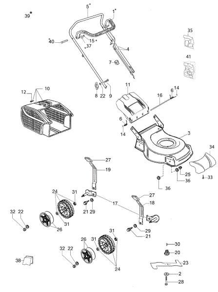 Complete illustrated parts list G 48 PK COMFORT (K450) Lawnmower