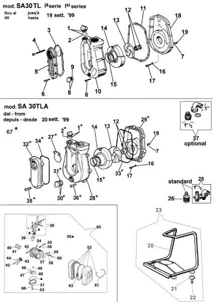 Pump assembly and carburetor SA 30 TL Water pump