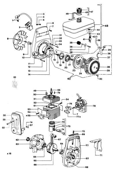 Starter assy and engine SA 45 TL Water pump