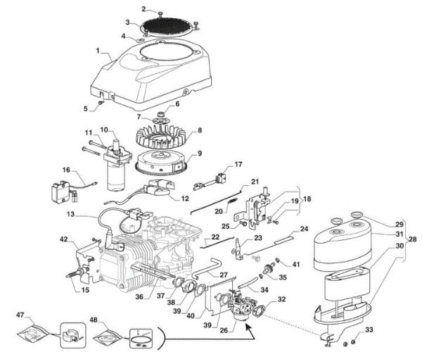 Starter, carburettor and air filter GLX 14-84H Garden tractor