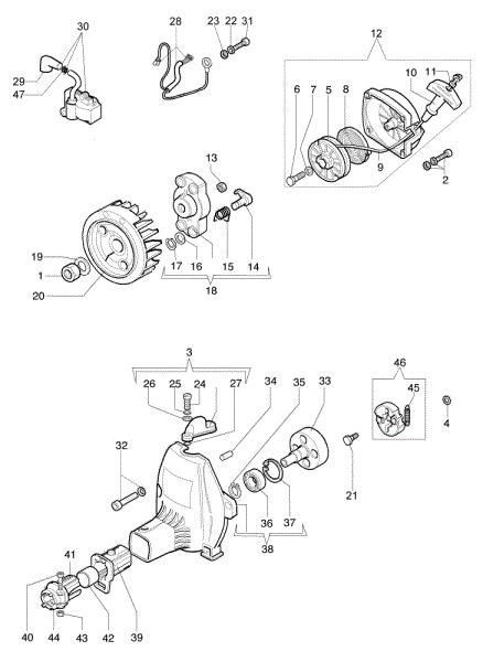 Starter assy and clutch 746 S Brushcutter