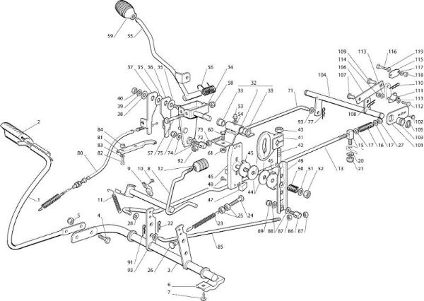 Brake and gearbox controls OM 72C/12,5H Cat.2007 Garden tractor