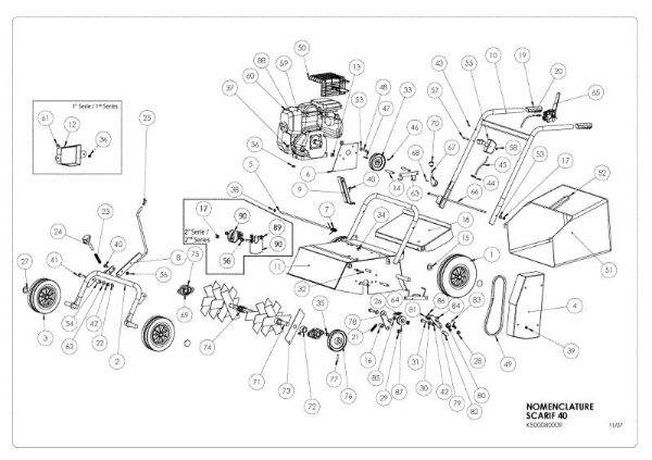 Complete illustrated parts list SR 40 R45 Scarifier